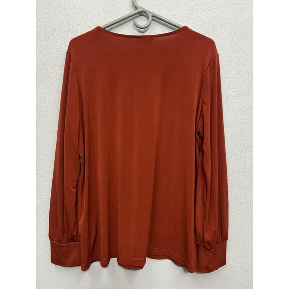 Susan Graver Womens Top Large Rust Orange Liquid Knit Office Work Basic - Picture 2 of 7